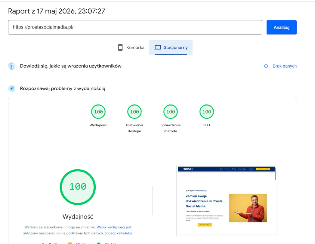 Jak przyspieszyć WordPress bez wtyczek PRO? Wynik 100/100 jak przyspieszyć wordpress bez płatnych wtyczek - porównanie wyniku pagespeed