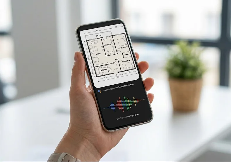 jak wykorzystać Google Gemini w małej firmie Aplikacja mobilna Gemini z planem mieszkania, ucząca jak wykorzystać google gemini w małej firmie mobilnie.