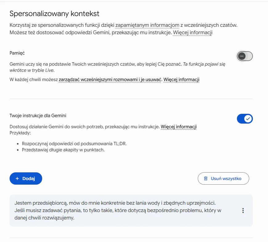jak wykorzystać Google Gemini w małej firmie Panel ustawień prywatności pokazujący jak wykorzystać google gemini w małej firmie bezpiecznie.