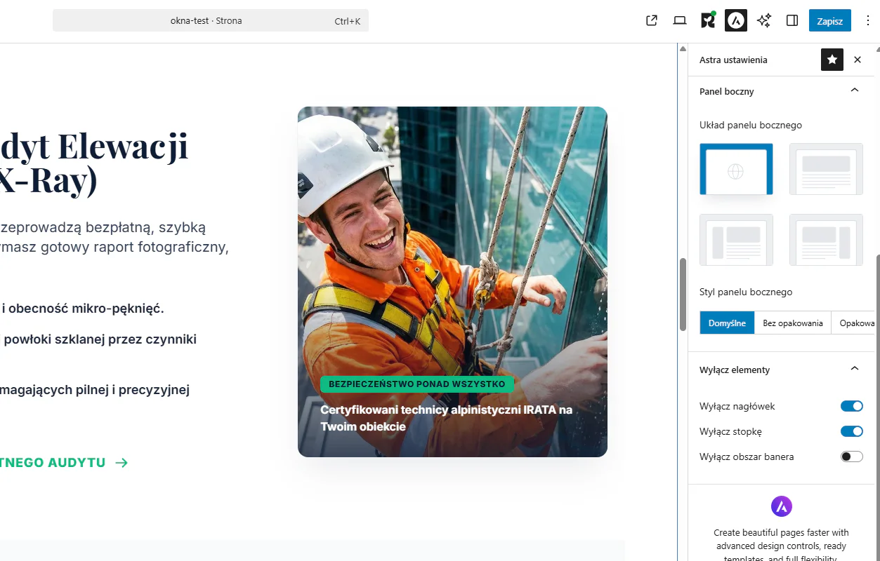 Jak zamienić nudną ofertę w magnes na klientów Panel boczny WordPress z zaznaczonymi opcjami wyłącz nagłówek i wyłącz stopkę